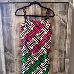 Milly Strapless Pink and Green Patterned Dress